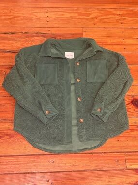 American Eagle Outfitters Green Sherpa Button Shirt Jacket
